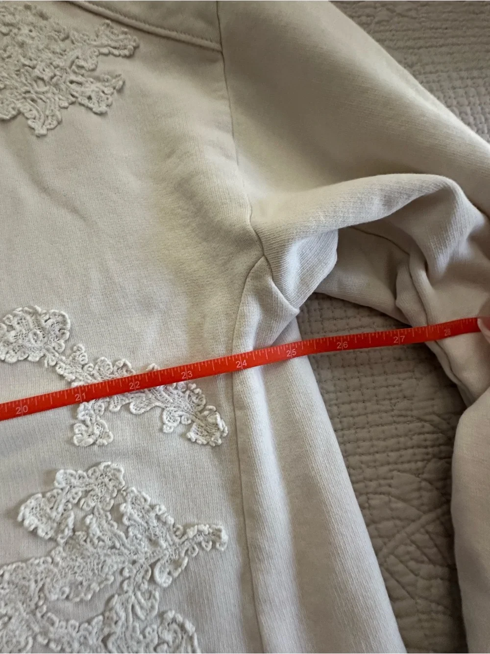 Anthropologie Cream Lace Appliqué Scoop-Neck Sweatshirt